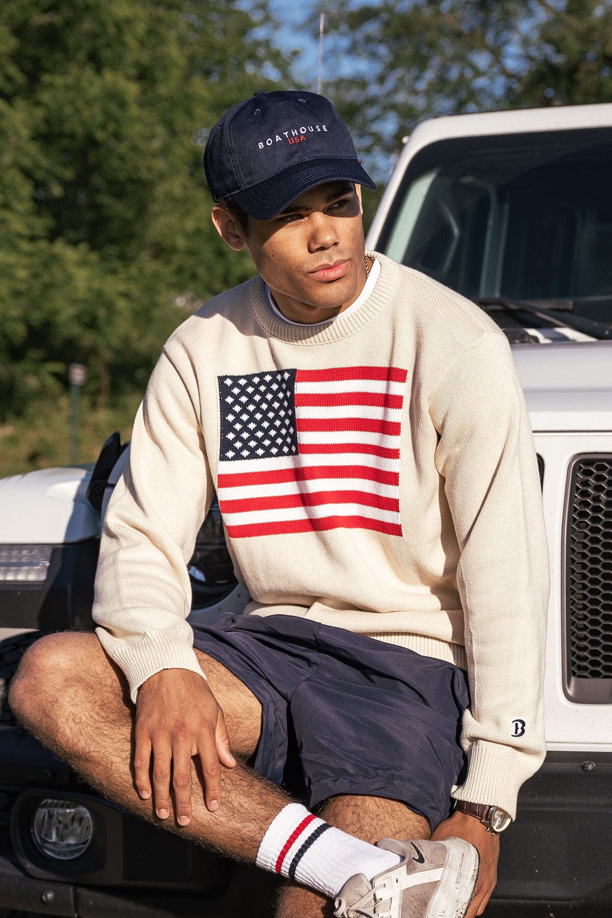 Unisex American Flag Knit Crew - Image 2