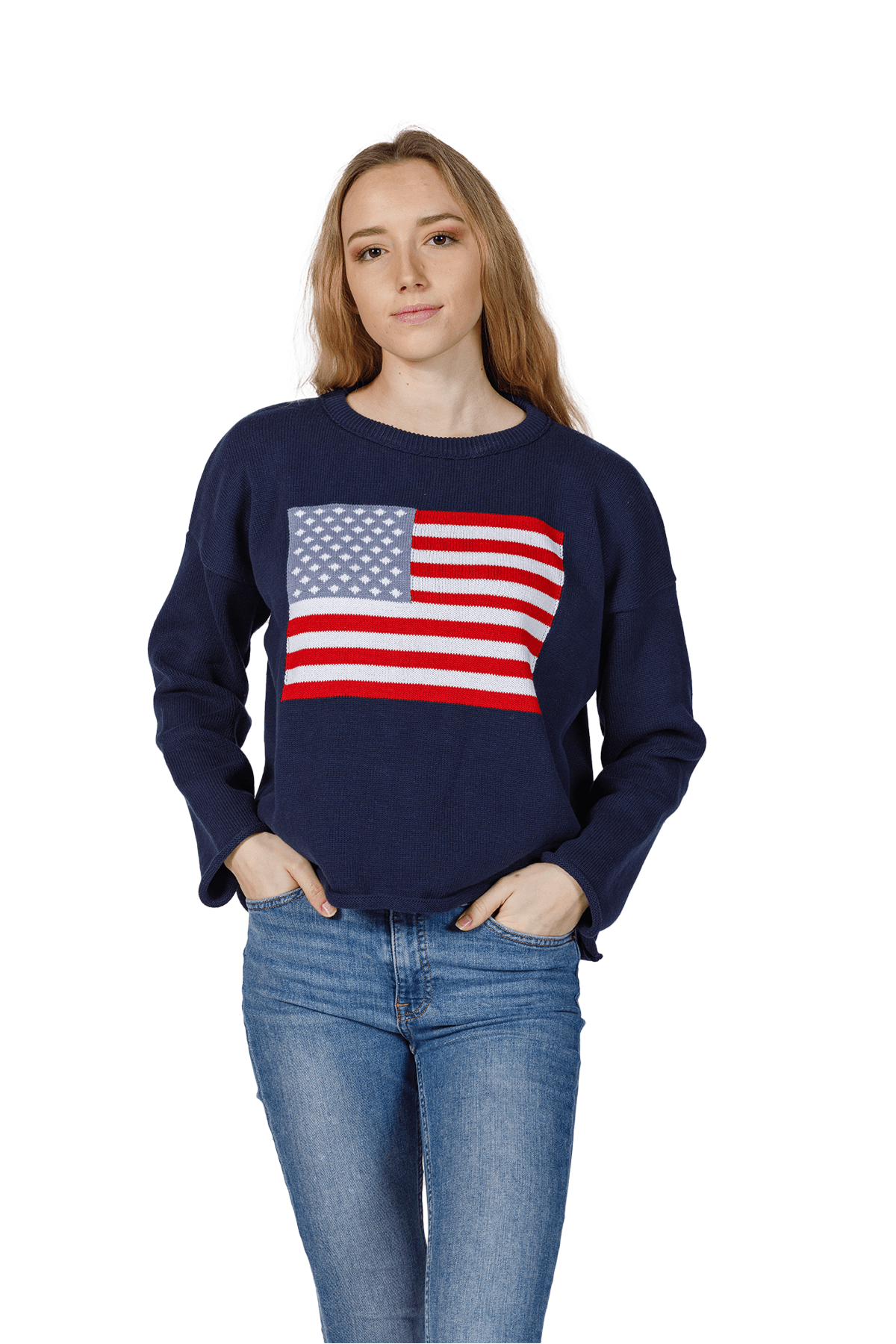 Women's American Flag Knit Cropped Crew - Image 2